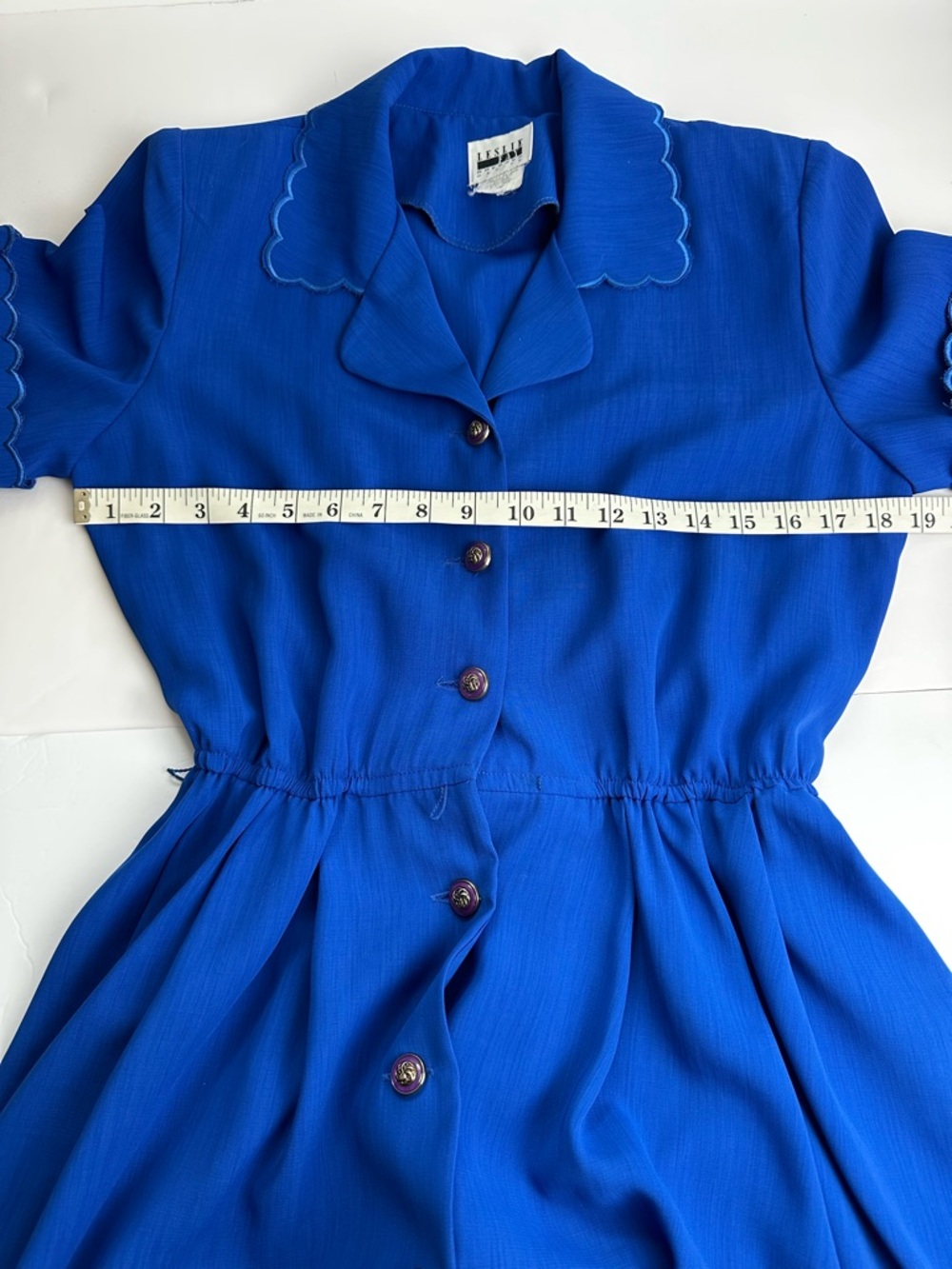 Vintage 80s Leslie Fay Blue Midi Dress with Belt Women's Size 10 Petite Stretch - Picture 8 of 12